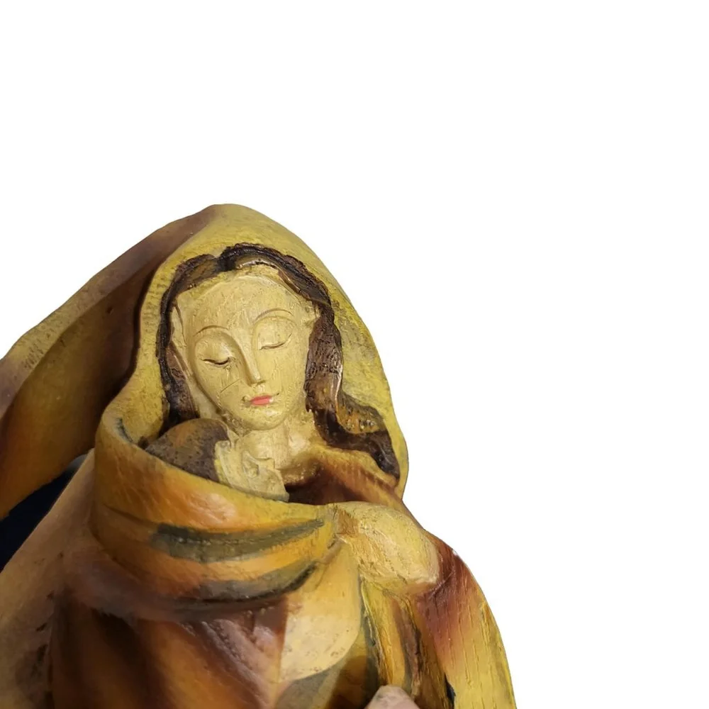 Wooden Virgin Mary Statue, Yellow and‎ Brown